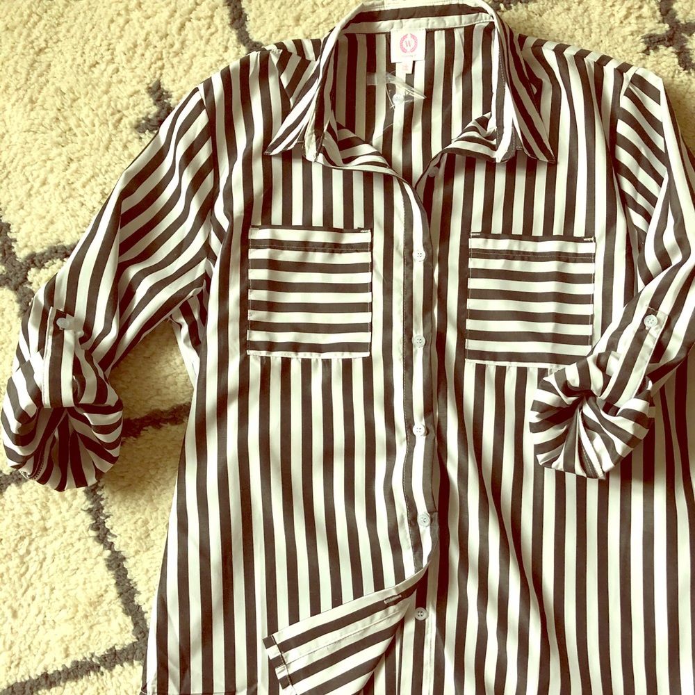 Wanna B Collared Striped Blouse